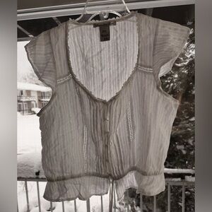 American Rag Sheer White Blouse with Ruffles